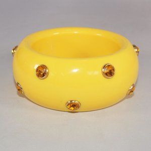 Yellow X-Wide Vintage Acrylic Bangle with Rhinestone Accents